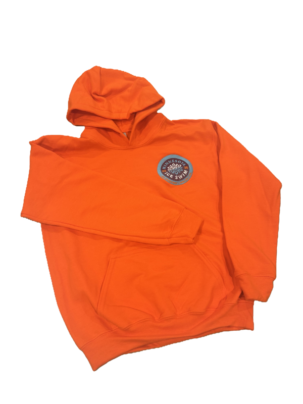 orange hoodie with logo on breast